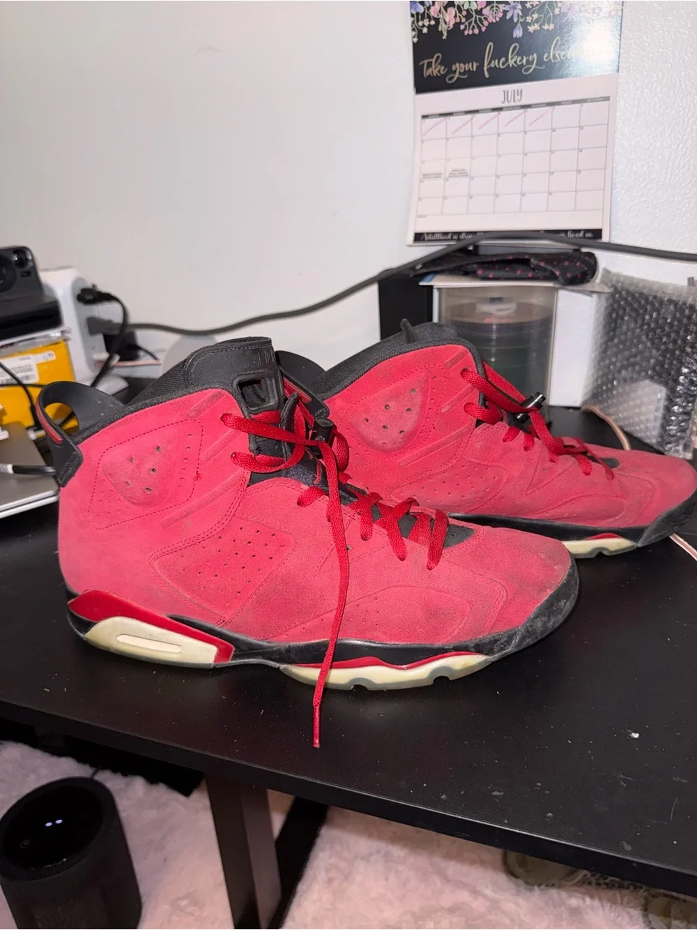 Jordan Men's Red and Black Suede High-Top Sneakers